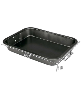 Tradineur - Bandeja rectangular para hornos con asas - Superficie Antiadherente - Rustidera de cocina, cocinar y servir - 7 x 28 x 40 cm