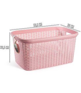 Tradineur - Cesta de plástico "Rattan" con asas, recipiente para la colada, diseño imitación de mimbre, lavandería, hogar, fabricada en España (Rosa Palo, 35 litros, 26,5 x 53,5 x 36 cm)