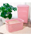 Tradineur - Cesta de plástico "Rattan" con asas, recipiente para la colada, diseño imitación de mimbre, lavandería, hogar, fabricada en España (Rosa Palo, 35 litros, 26,5 x 53,5 x 36 cm)