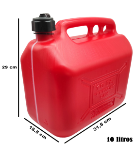 Tradineur - Bidón gasolina con tubo flexible 10 litros, tanque, garrafa combustible de plástico con cánula, trasvase de líquidos (Rojo, 29 x 18,5 x 31,5 cm)