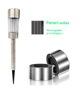 Tradineur - Antorcha solar de jardín de acero inoxidable, lámpara luz recargable para césped, incluye estaca para clavar, decoración exterior, patio, paseos, 29 x 5 cm