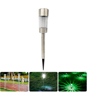 Tradineur - Antorcha solar de jardín de acero inoxidable, lámpara luz recargable para césped, incluye estaca para clavar, decoración exterior, patio, paseos, 29 x 5 cm