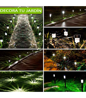 Tradineur - Antorcha solar de jardín de acero inoxidable, lámpara luz recargable para césped, incluye estaca para clavar, decoración exterior, patio, paseos, 29 x 5 cm