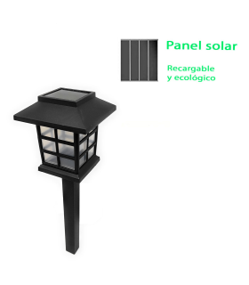 Tradineur - Antorcha de jardín de polipropileno, luz solar, lámpara solar recargable de plástico para césped, patio, paseos, decoración exterior (Negro, 27 x 8,5 cm)