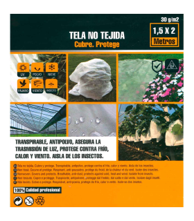 Tradineur - Protector de tela no tejida, cobertor TNT, cubre todo antipolvo, transpirable, anti UV, viento, pájaros, insectos, cubrir muebles, plantas, cultivos (Blanco translúcido, 1,5 x 2 metros)