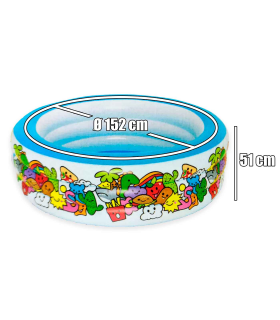 Tradineur - Piscina hinchable infantil con 3 anillos multicolor - Incluye parche de reparación, inflables de verano (400  litros, 152 x 51 cm)