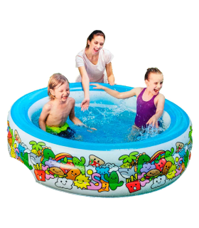 Tradineur - Piscina hinchable infantil con 3 anillos multicolor - Incluye parche de reparación, inflables de verano (400  litros, 152 x 51 cm)