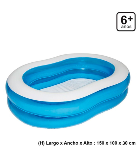 Tradineur - Piscina hinchable infantil ovalada con válvula de seguridad y parche de reparación, inflables de verano (150 litros, 150 x 100 x 30 cm)