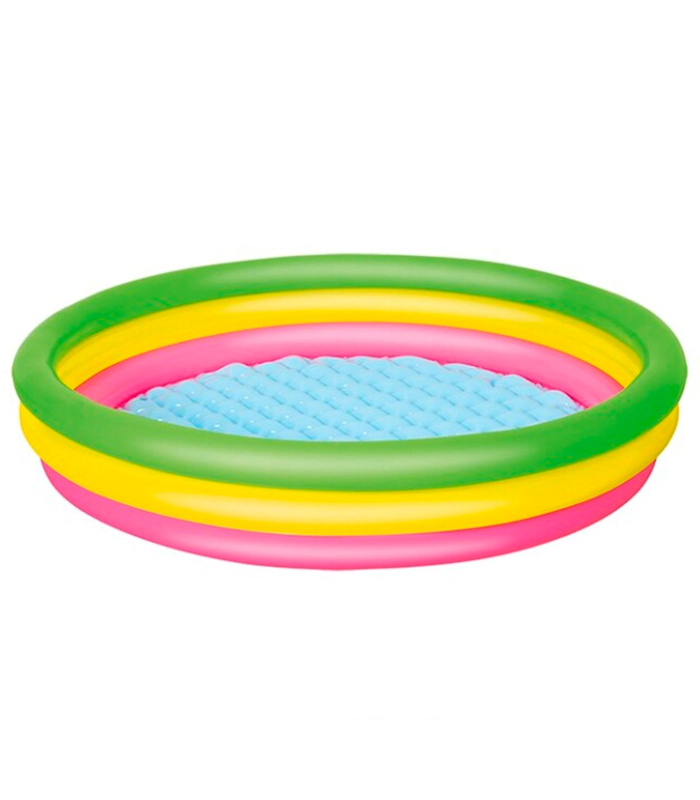 Tradineur - Piscina hinchable infantil con 3 anillos de colores, suelo suave y parche de reparación, inflables de verano (221 litros, 152 x 30 cm)