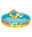 Tradineur - Piscina hinchable infantil de 2 aros, vinilo resistente, válvula de seguridad. Incluye: Piscina, pelota y flotador. 122 x 20 cm. (Diámetro x alto)