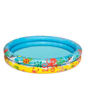 Tradineur - Piscina hinchable infantil de 2 aros, vinilo resistente, válvula de seguridad. Incluye: Piscina, pelota y flotador. 122 x 20 cm. (Diámetro x alto)