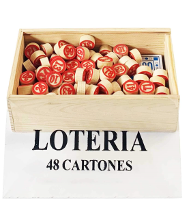 Juego de lotería/bingo en caja de madera, 90 fichas de números y 48 cartones, juego de mesa tradicional, familia, amigos, diversión, 5,8 x 18 x 10,3 cm