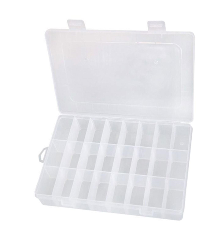 Caja organizadora de plástico, de 3,6 x 19,6 x 13,3 para guardar pequeños productos. Organizador para múltiples artículos con cierres de seguridad. Arcón con 24 compartimentos de guardado.