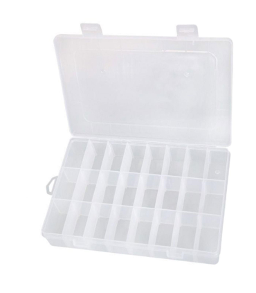 Caja organizadora de plástico, de 3,6 x 19,6 x 13,3 para guardar pequeños productos. Organizador para múltiples artículos con cierres de seguridad. Arcón con 24 compartimentos de guardado.