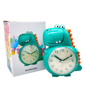 Tradineur - Reloj infantil analógico, despertador con diseño de dinosaurio - Multifunciones - Fabricado en plástico resistente - 20 x 15 x 12 cm