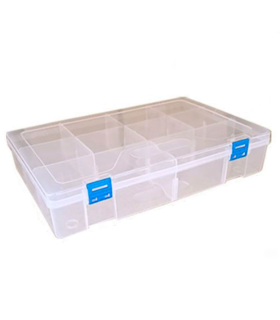 Tradineur - Caja organizadora multiusos con separadores, 10 compartimentos, plástico, almacenaje de tornillos, tuercas, accesorios pesca, 6 x 29,8 x 19,9 cm