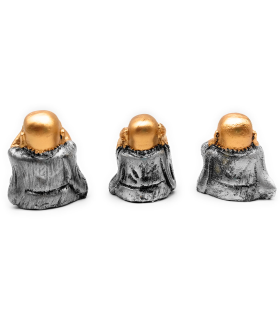 Tradineur - Set de 3 Budas decorativos, monjes ciego, sordo y mudo, figuras de resina, adornos, regalo original, meditación, relajación, ambiente zen, 6 cm