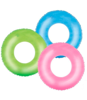 Tradineur - Flotador hinchable infantil translúcido de vinilo, aro, anillo inflable para piscina, playa, natación, resistente, niños 3-6 años, Ø 51 cm, color aleatorio