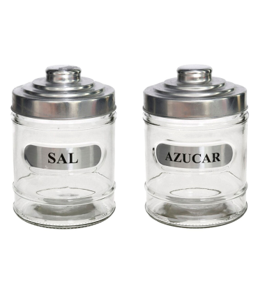 Set de salero y azucarero, tarros de cristal especiales para sal y azúcar, 700 ml, 14,5 x 9,5 cm, pack de 2 recipientes para almacenaje, cocina, repostería