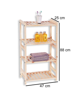 Estantería de madera, 4 niveles, soporte de 4 estantes, ordenación, con instrucciones, fácil montaje, 88 x 47 x 25 cm