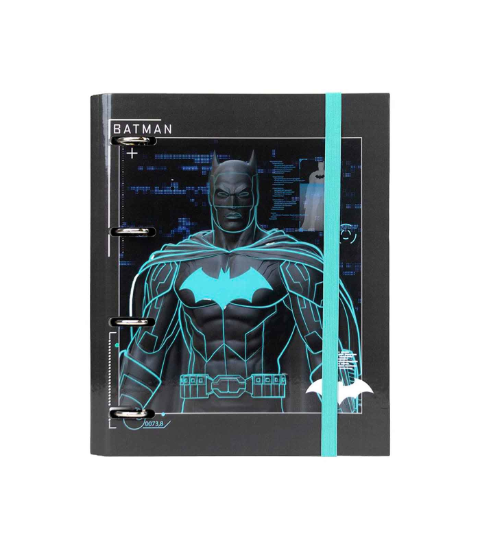 Tradineur - Carpeta / Archivador de Batman de cartón resistente, con 4 anillas de metal, ideal para el curso escolar. Medidas 32,1 x 27 x 4 cm. Carpesano licencia oficial Warner Bros DC Comics