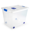 Caja de plastico transparente de almacenamiento con tapa y ruedas nº 8 con 86 litros de capacidad 46.5 x 44 x 61.5 cm