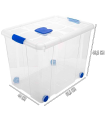 Caja de plastico transparente de almacenamiento con tapa y ruedas nº 8 con 86 litros de capacidad 46.5 x 44 x 61.5 cm