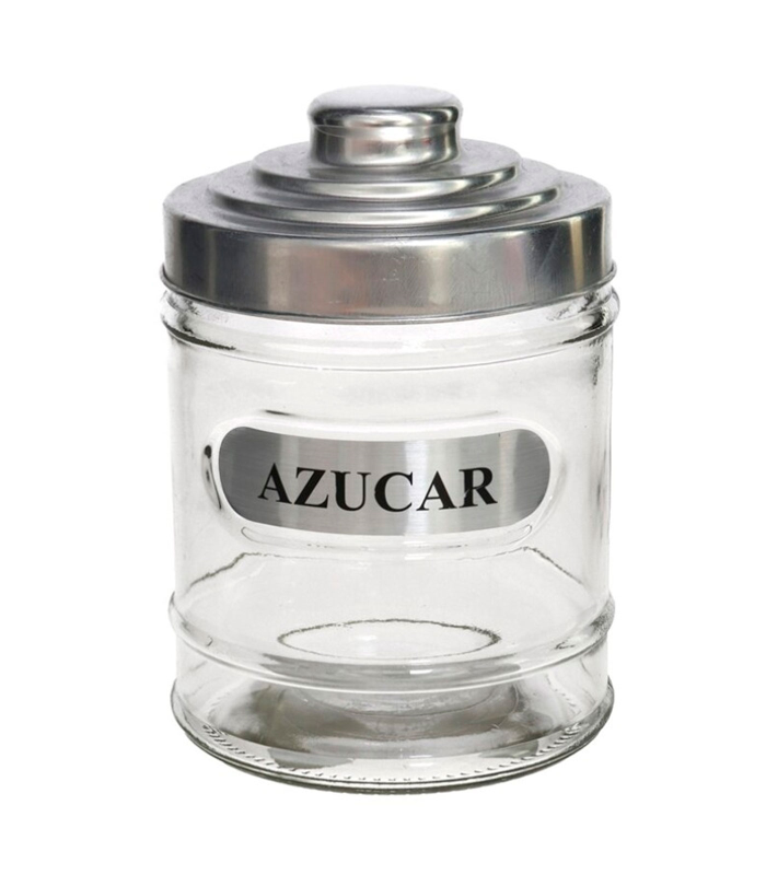 Azucarero de cristal con tapa de aluminio, tarro, bote, frasco para azúcar, recipiente condimentos, almacenamiento, cocina, 14,5 x 10 cm, 700 ml