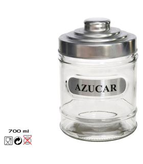 Azucarero de cristal con tapa de aluminio, tarro, bote, frasco para azúcar, recipiente condimentos, almacenamiento, cocina, 14,5 x 10 cm, 700 ml