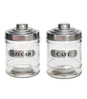 Set de azucarero y tarro para café de cristal 700 ml, botes para azúcar y café transparentes con tapa de aluminio 14,5 x 10 cm, tarros, recipientes de vidrio, almacenamiento de condimentos, cocina