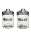 Set de azucarero y tarro para café de cristal 700 ml, botes para azúcar y café transparentes con tapa de aluminio 14,5 x 10 cm, tarros, recipientes de vidrio, almacenamiento de condimentos, cocina