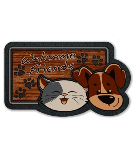 Tradineur - Felpudo con diseño de Perro y Gato - Fabricado en Goma - Ideal para la decoración de tu hogar - Polivalente - 40 x 68 cm