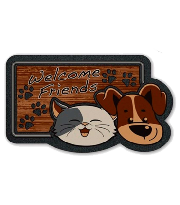 Tradineur - Felpudo con diseño de Perro y Gato - Fabricado en Goma - Ideal para la decoración de tu hogar - Polivalente - 40 x 68 cm