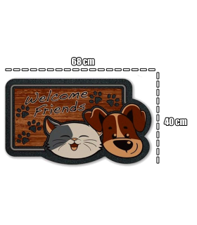 Tradineur - Felpudo con diseño de Perro y Gato - Fabricado en Goma - Ideal para la decoración de tu hogar - Polivalente - 40 x 68 cm