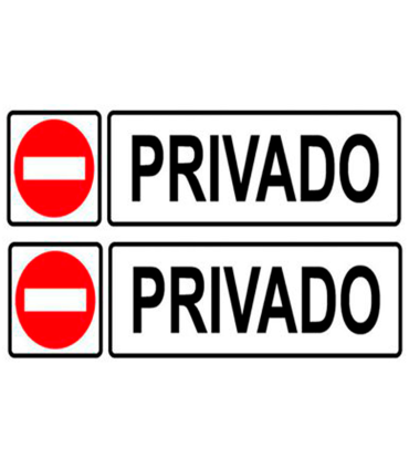 Tradineur - Pack de 2 etiquetas de señalización privado, PVC, pegatinas rectangulares de prohibición, carteles con adhesivo, letreros, casa, oficina, colegio, negocios, 17 x 4,5 cm