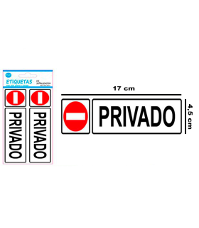 Tradineur - Pack de 2 etiquetas de señalización privado, PVC, pegatinas rectangulares de prohibición, carteles con adhesivo, letreros, casa, oficina, colegio, negocios, 17 x 4,5 cm