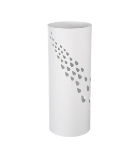 Paragüero blanco redondo de metal, diseño de gotas, 49 x 19,5 cm, soporte para paraguas con recipiente de plástico, estilo moderno, ideal para recibidor, oficina, espacios públicos, hogar