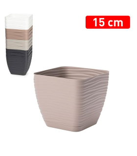 Tradineur - Maceta Cuadrada con plato - Diseño Sahara (15 cm) - Fabricado en plástico - Ideal para jardín exterior, terraza o balcón - Color Surtido  