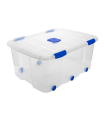 Caja de plástico nº 15 transparente con ruedas de 34,3 x 76,5 x 56,3 cm,con capacidad para 100 litros. Baúl con tapa para organización del hogar. Arcón de plástico para distintos usos.