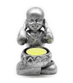 Tradineur - Figura de Buda sentado con portavelas, monje decorativo de resina con vela, regalo original, meditación, relajación, 11 x 7 x 8 cm, modelo y color aleatorio