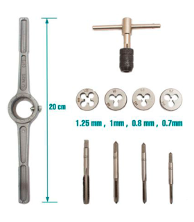 Tradineur - Set de llave de grifo tipo T, portamatrices, machos de rosca y matrices, acero de alto carbono, roscado suave y preciso, multiusos, bricolaje, carpintería, mecánica (10 piezas)