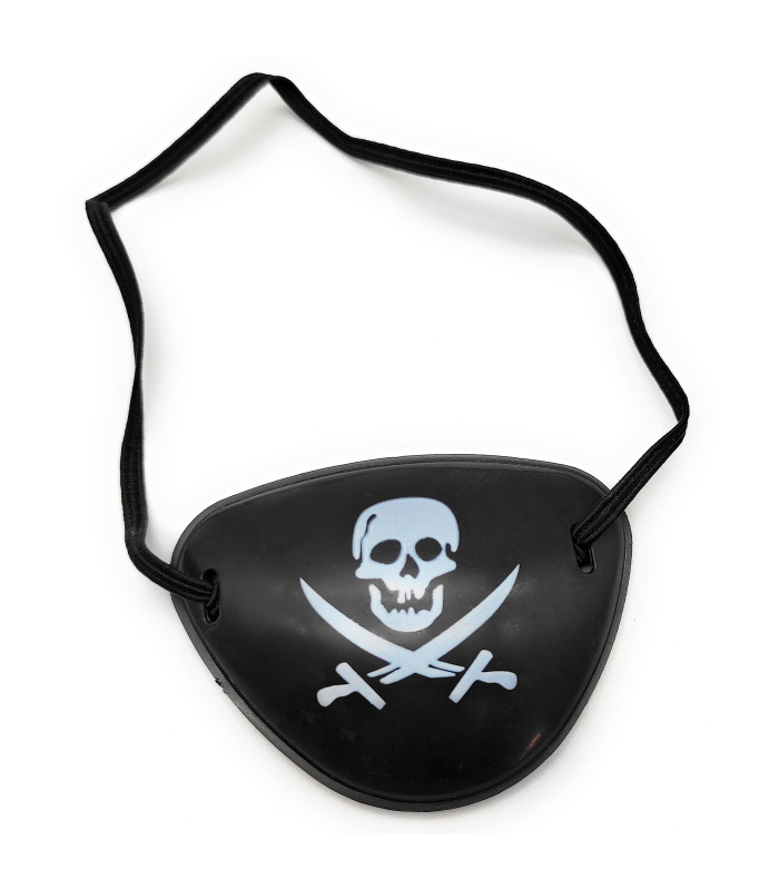 Tradineur - Parche de pirata con goma elástica, plástico, complemento para disfraz de pirata, corsario, carnaval, halloween, cosplay, fiestas, 8 x 5,7 cm