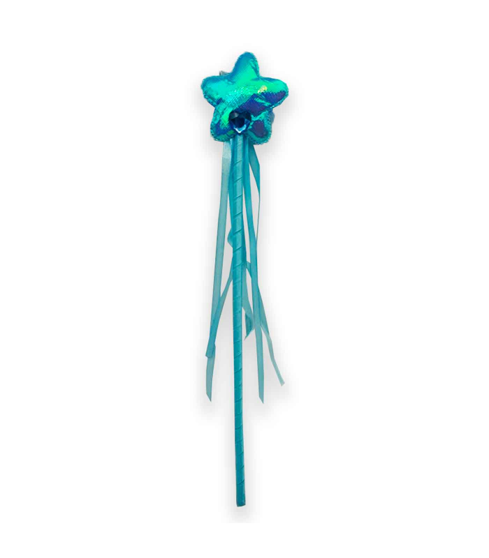 Varita de hada color azul con una estrella en la punta para los niños para disfrazarse en carnaval, Halloween, fiestas y celebraciones. Tamaño: 35 x 7 x 1 cm