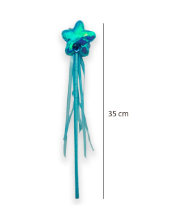 Varita de hada color azul con una estrella en la punta para los niños para disfrazarse en carnaval, Halloween, fiestas y celebraciones. Tamaño: 35 x 7 x 1 cm