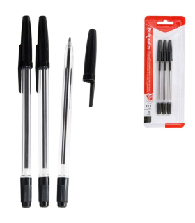 Tradineur - Pack de 3 bolígrafos básicos con punta de bola de 1 mm, diseño clásico, escritura suave y precisa, uso escolar, oficinas (Negro)