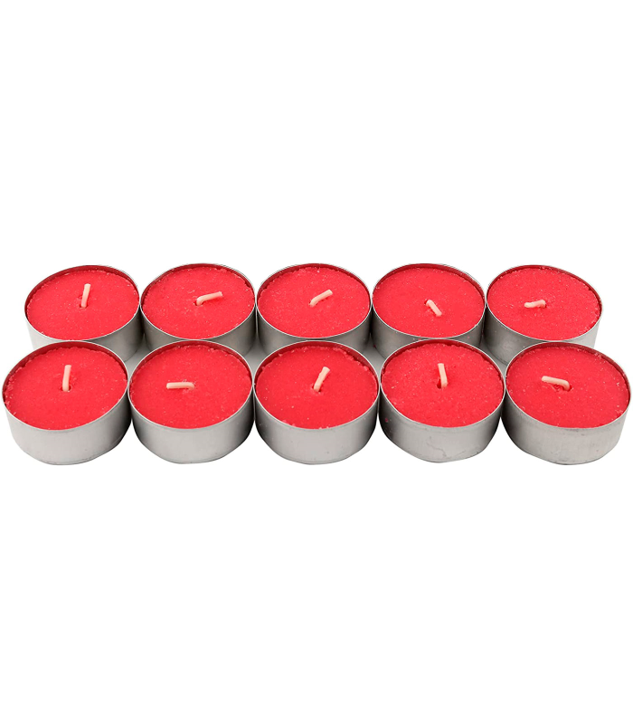 Tradineur - Pack de 10 velas de té con perfume, tealights aromáticas, tiempo de combustión: 5 horas, decoración del hogar (Frutas del bosque, 3,7 x 1,6 cm)