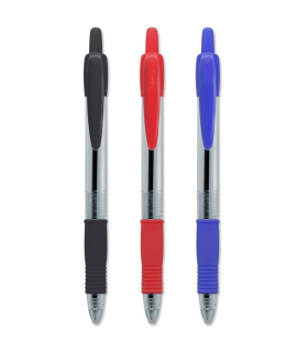 Tradineur - Pack de 2 bolígrafos con punta de bola de 1 mm y grip ergonómico, tinta líquida, escritura suave y precisa, uso escolar, oficinas, color aleatorio