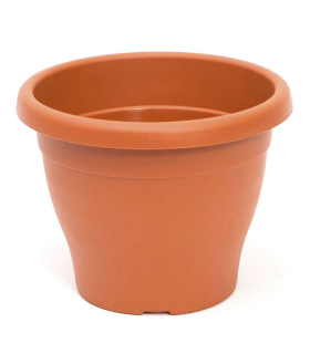 Maceta de plástico redonda marrón, 24,5 cm, 23 litros, modelo Mediterránea para plantas y flores con orificios inferiores, recipiente, macetero, jardín exterior, terraza, balcón e interior del hogar