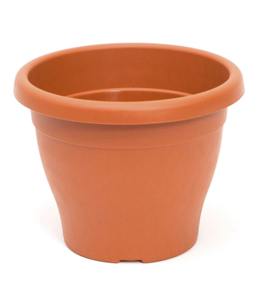 Maceta de plástico redonda marrón, 24,5 cm, 23 litros, modelo Mediterránea para plantas y flores con orificios inferiores, recipiente, macetero, jardín exterior, terraza, balcón e interior del hogar