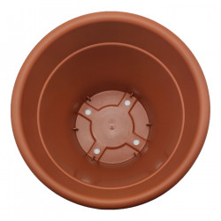 Maceta de plástico redonda marrón, 24,5 cm, 6 litros, modelo Mediterránea para plantas y flores con orificios inferiores, recipi